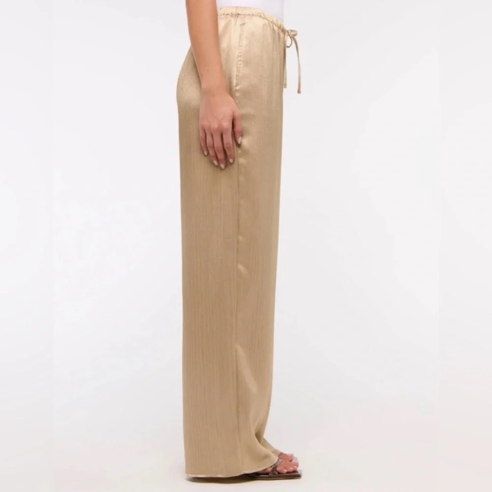 A&F Gold Metallic Pleated Wide Leg Pants L | Holiday Party NYE Outfit - Picture 3 of 13